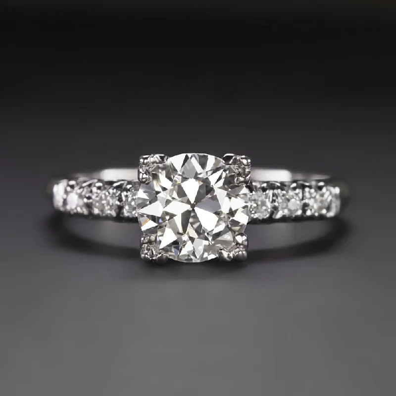 1ct VINTAGE DIAMOND ENGAGEMENT RING H SI OLD TRANSITIONAL CUT PLATINUM CLASSIC