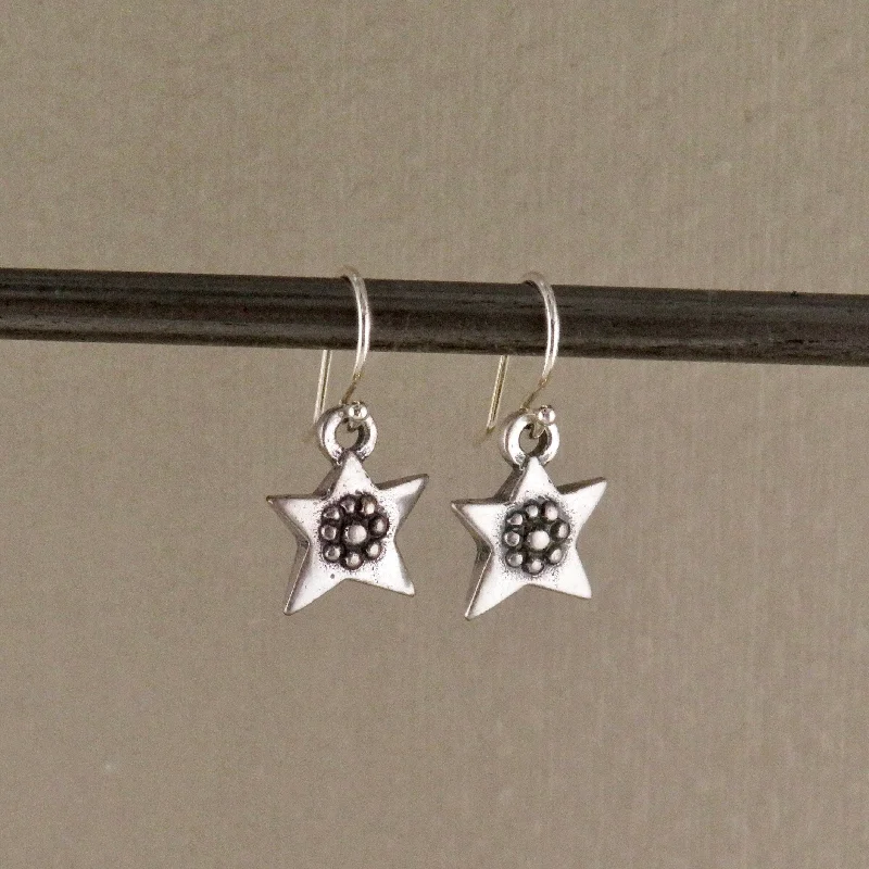 Silver Dotted Star Earrings