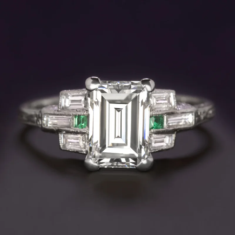 2 CARAT EMERALD CUT DIAMOND VINTAGE ENGAGEMENT RING CERTIFIED ART DECO PLATINUM