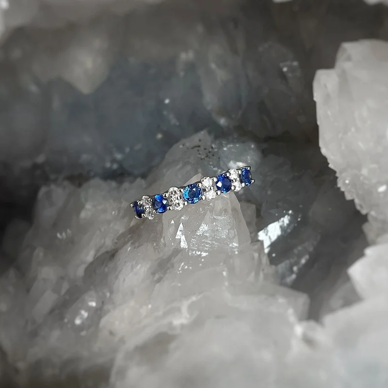 Alternating Blue Sapphire and Diamond Ring