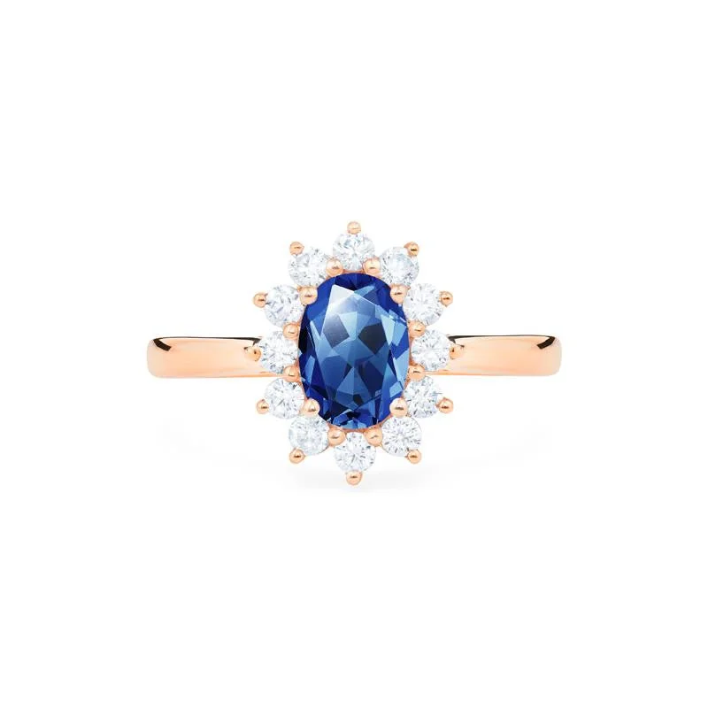 [Julianne] Vintage Bloom Oval Cut Ring in Lab Blue Sapphire