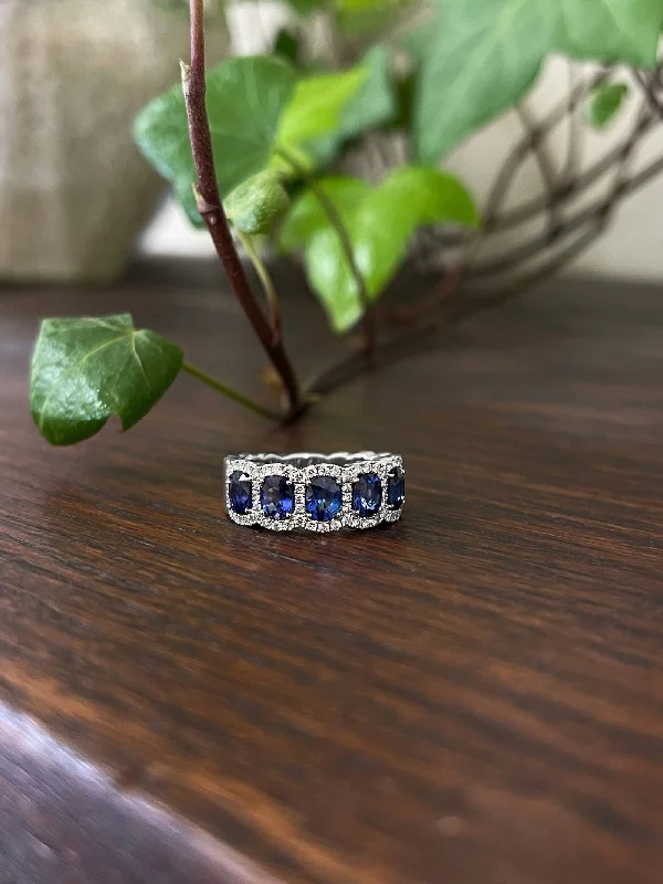 Blue Sapphire and Diamond Band