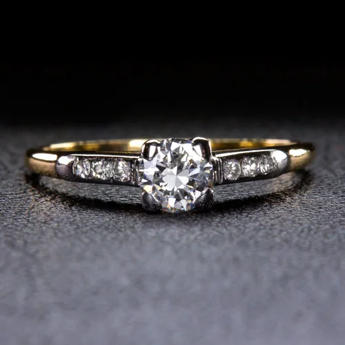 0.38ct G SI1 ROUND CUT DIAMOND VINTAGE ENGAGEMENT RING CLASSIC TWO TONE GOLD