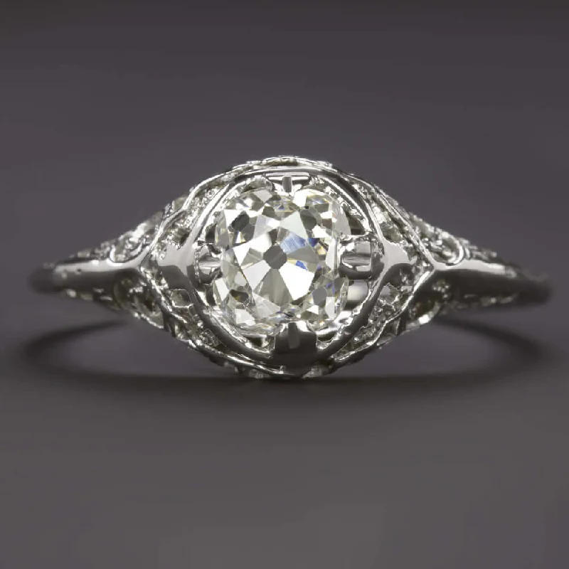 1c GIA CERTIFIED OLD MINE CUT DIAMOND ENGAGEMENT RING ANTIQUE FILIGREE SOLITAIRE