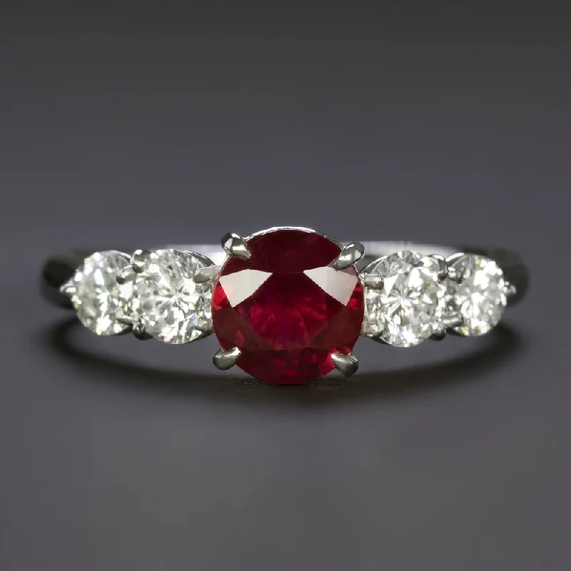 RUBY DIAMOND ENGAGEMENT RING GIA CERTIFIED BURMA PIGEON BLOOD VIVID RED PLATINUM