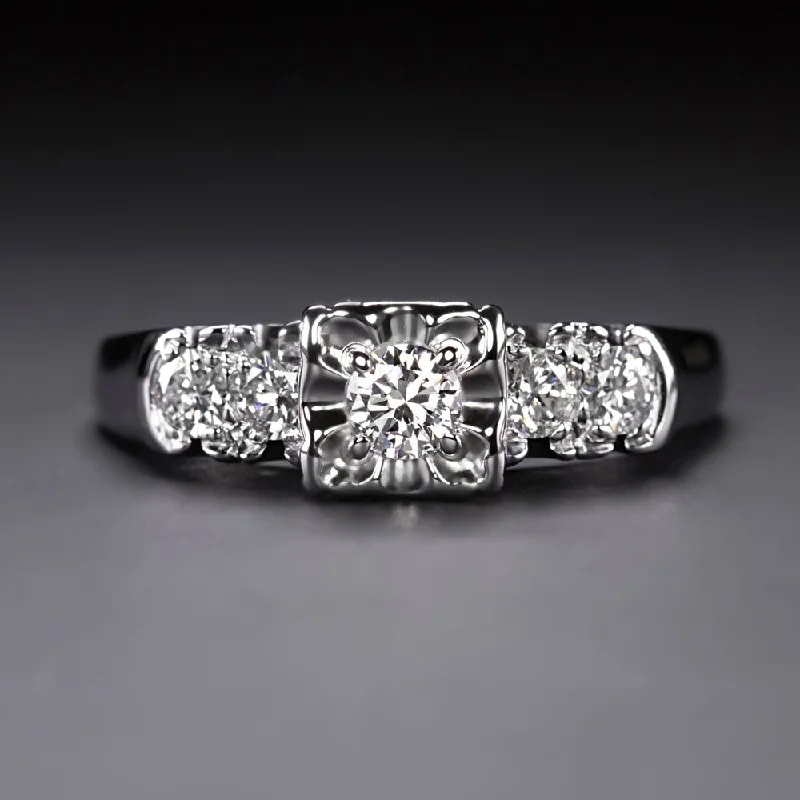 0.44ct VINTAGE DIAMOND ENGAGEMENT RING MID CENTURY ILLUSION CLASSIC WHITE GOLD