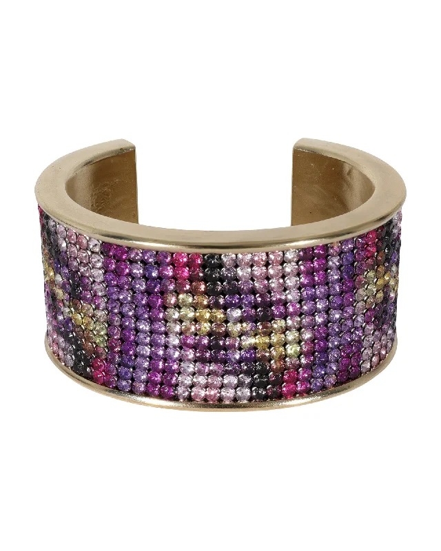 Chanel 2015 Multi-Color Strass Wide Gold Plated Cuff Bracelet