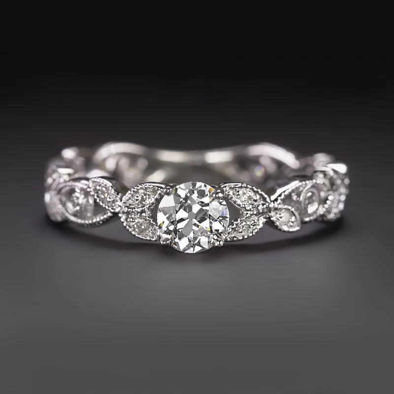 OLD EUROPEAN CUT DIAMOND ENGAGEMENT RING D SI2 VINTAGE STYLE FLORAL VINE NATURAL