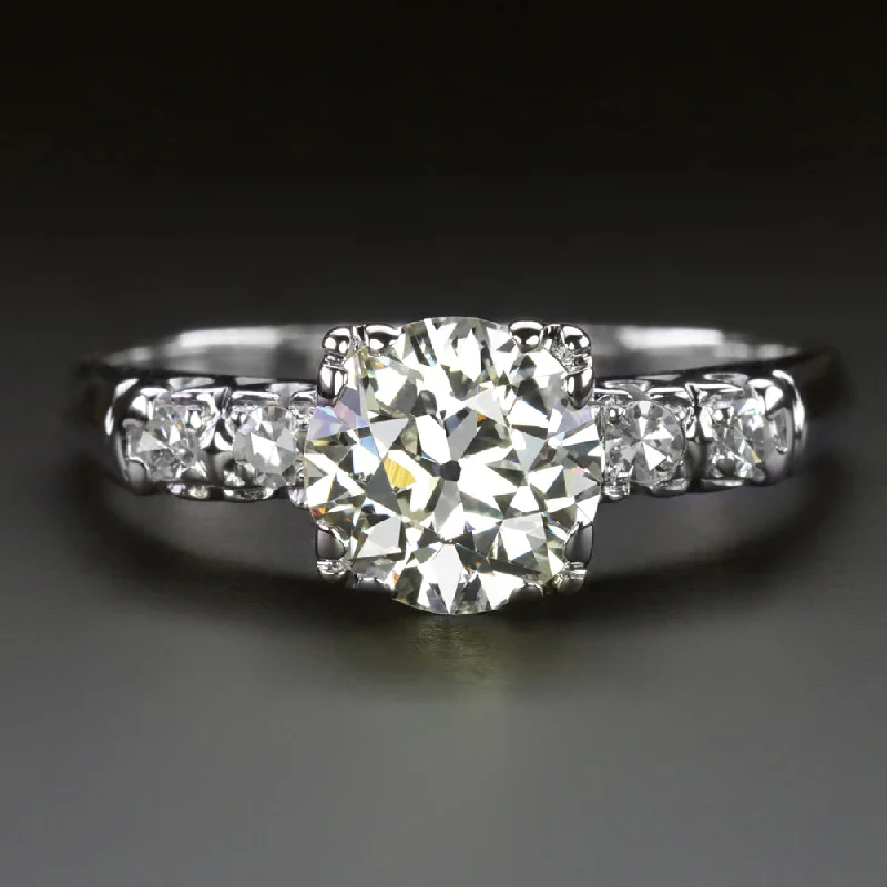 1.25 CARAT OLD EUROPEAN CUT DIAMOND ENGAGEMENT RING VINTAGE WHITE GOLD NATURAL