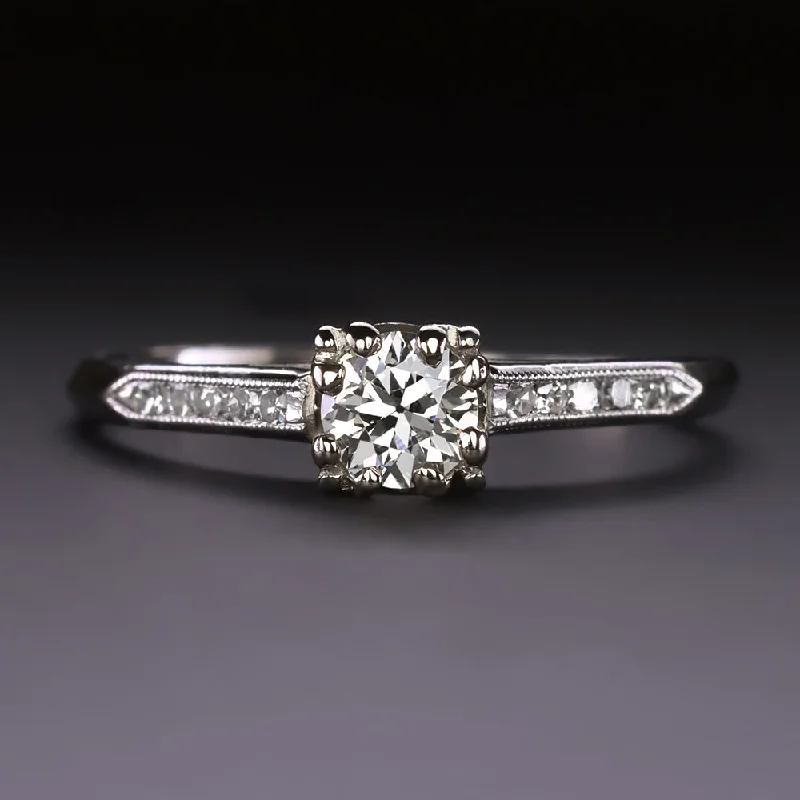 VINTAGE DIAMOND ENGAGEMENT RING OLD EUROPEAN CUT CLASSIC WHITE GOLD NATURAL 1/3