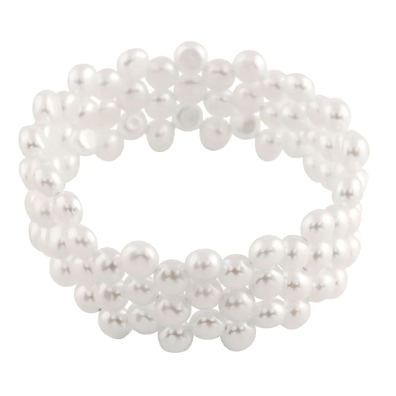 Triple Row White 7-8mm freshwater Pearl Coil Bracelet