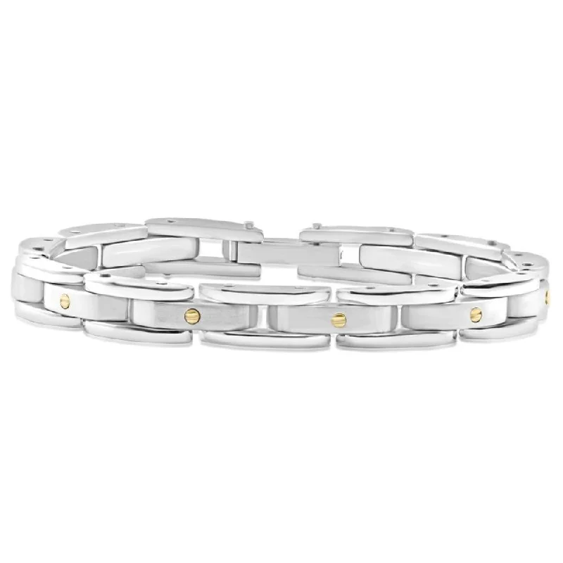 Men's Polished Steel Two Tone Two Row 8.5mm Flexible Link 8.5 " Bracelet