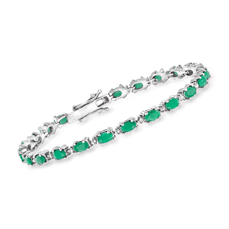 Ross-Simons Emerald Bracelet With Diamond Accents in Sterling Silver