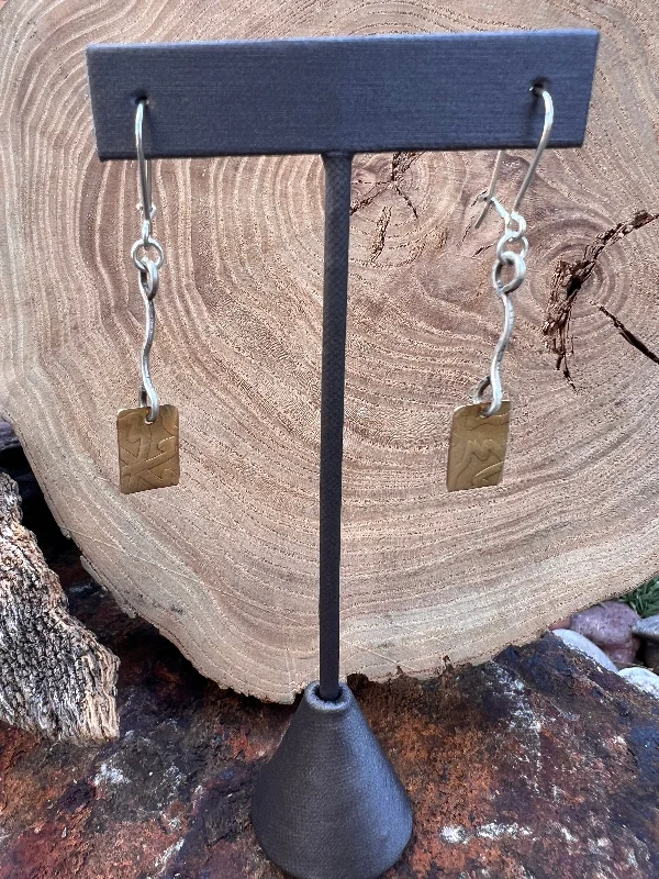 Nothing in life is a straight line earrings in brass and sterling silver