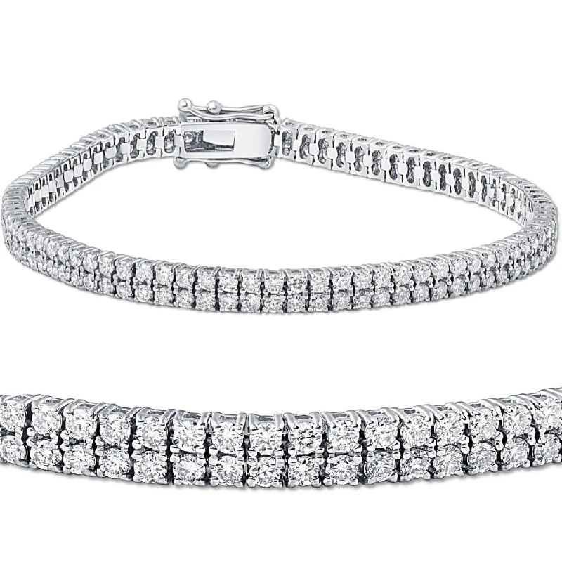 4 Ct Diamond Tennis Bracelet Double Row Lab Grown 7" 18k White Gold