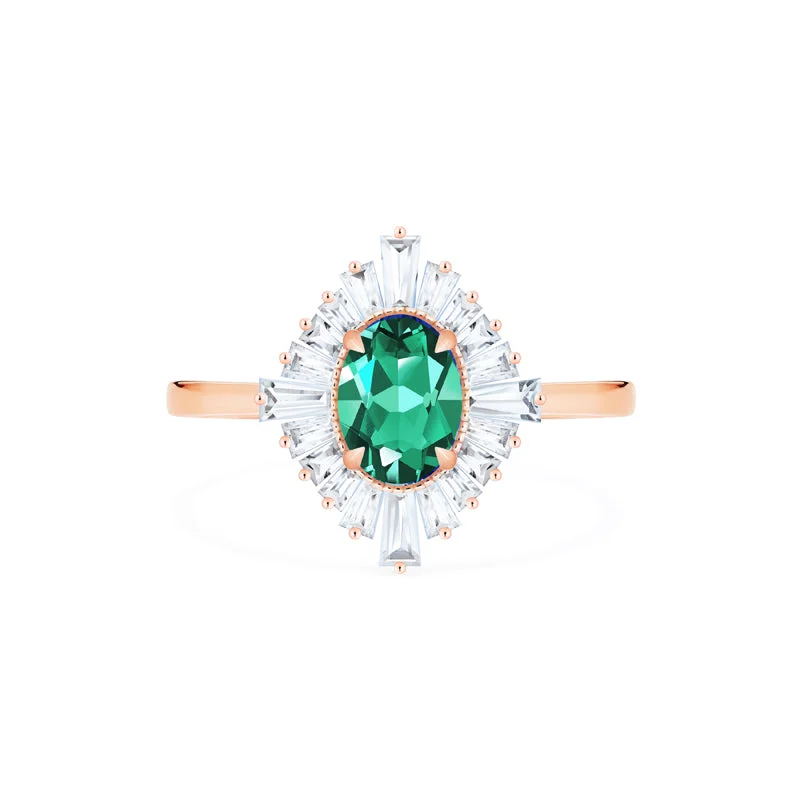 [Athena] Vintage Deco Oval Cut Goddess Ring in Lab Emerald