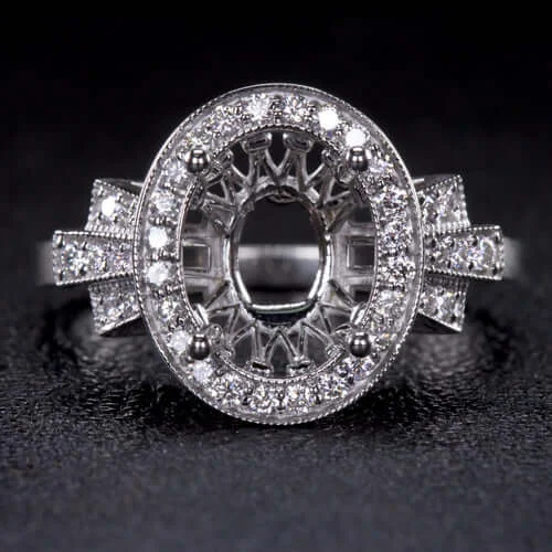 VINTAGE STYLE ART DECO DIAMOND HALO ENGAGEMENT RING SETTING OVAL 10x8 3ct MOUNT