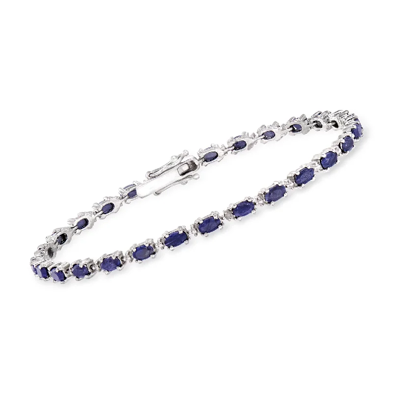 Ross-Simons Sapphire Bracelet With Diamond Accents in Sterling Silver