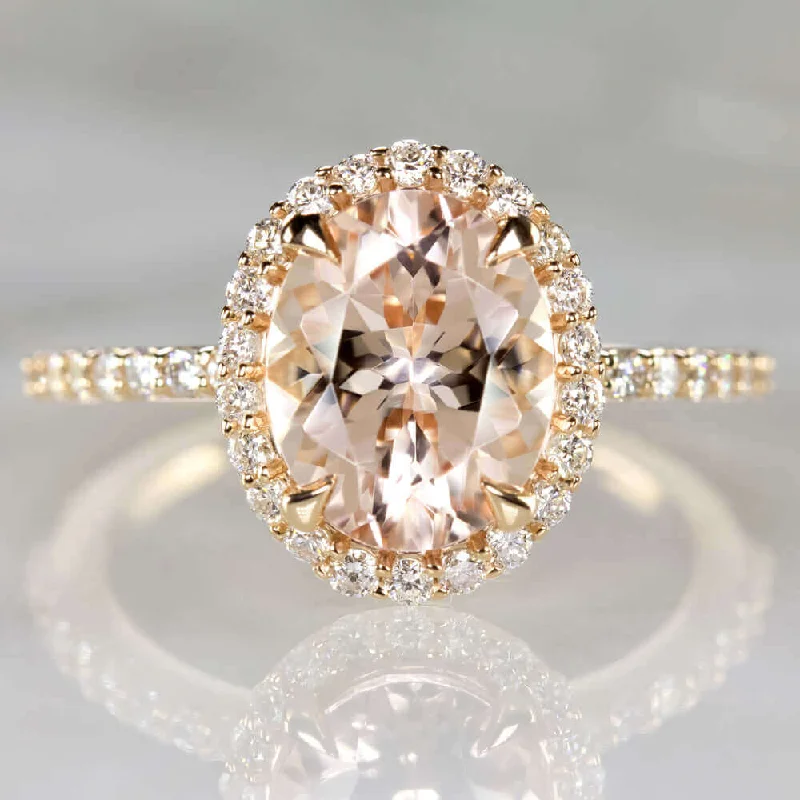 2.3c OVAL CUT HALO MORGANITE .40c DIAMOND ENGAGEMENT RING PINK ROSE GOLD NATURAL