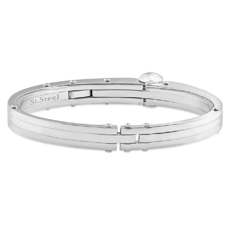 Men's Steel Polished Latched 8" 10mm Cuffed Bracelet