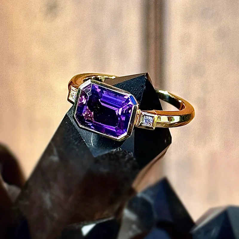 Emerald Cut Amethyst and Diamond Ring