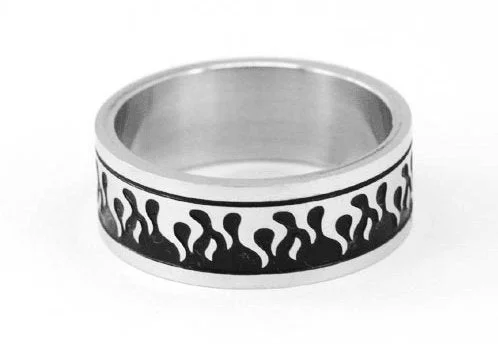 Silver & Black Gothic Flame Stainless Steel Ring