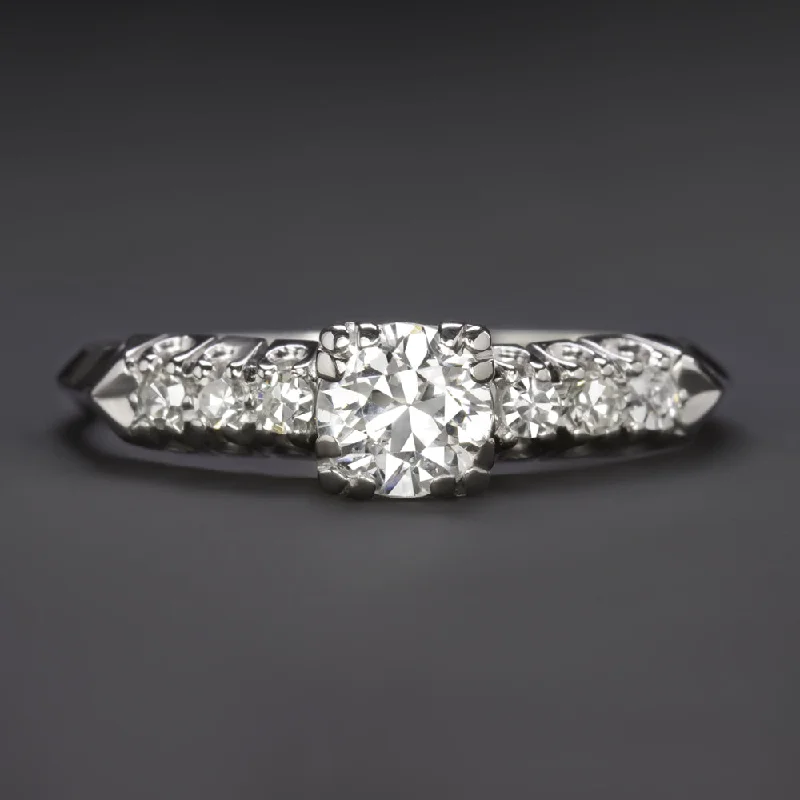 VINTAGE DIAMOND ENGAGEMENT RING OLD TRANSITIONAL CUT PLATINUM RETRO ESTATE 0.73c