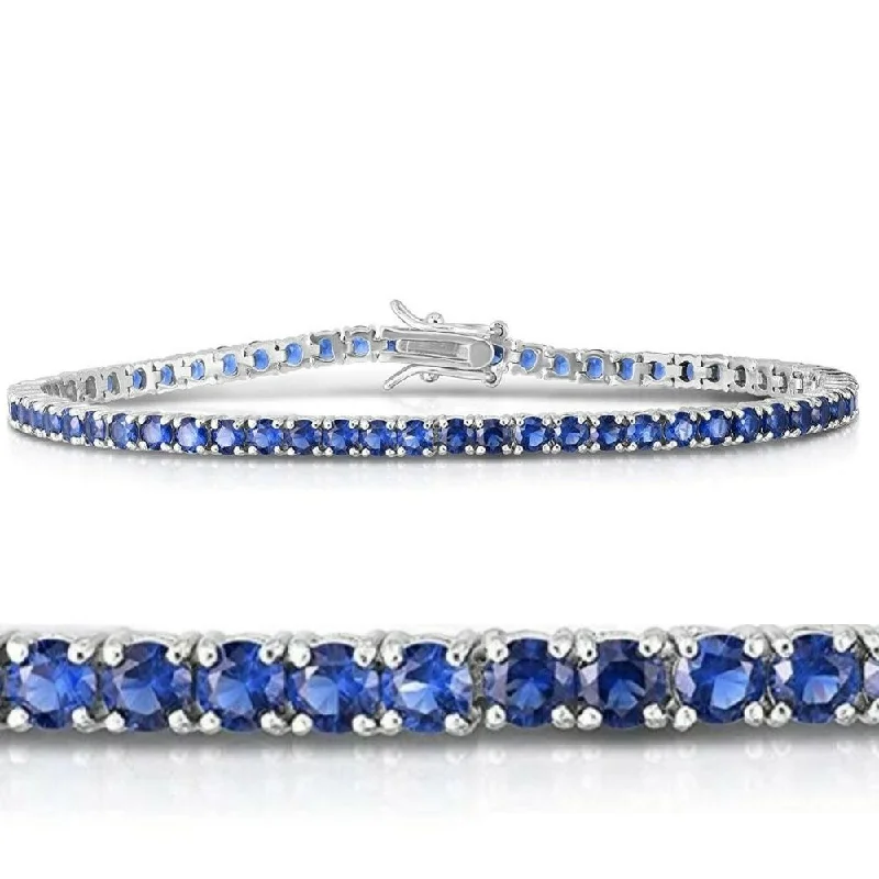 3 1/2ct Blue Sapphire Tennis Bracelet 14k White Gold 7"