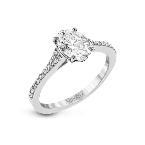 18 Karat White Gold Simon G. 1/6 Carat Oval Diamond Engagement Ring Setting