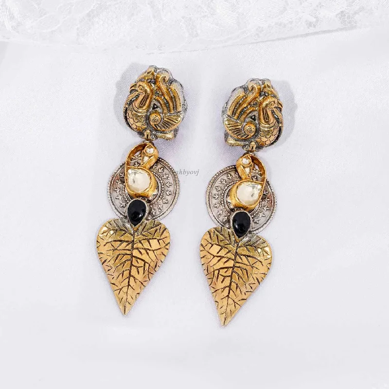 Peacock Leaf Dual Tone Earring