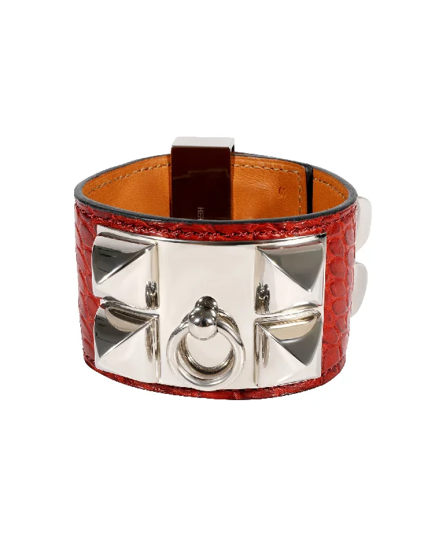 Hermès Collier De Chien Dark Red Crocodile Leather Bracelet