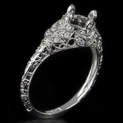 VINTAGE STYLE ART DECO DIAMOND ENGAGEMENT RING SEMI-MOUNT SETTING 6MM 1CT ROUND