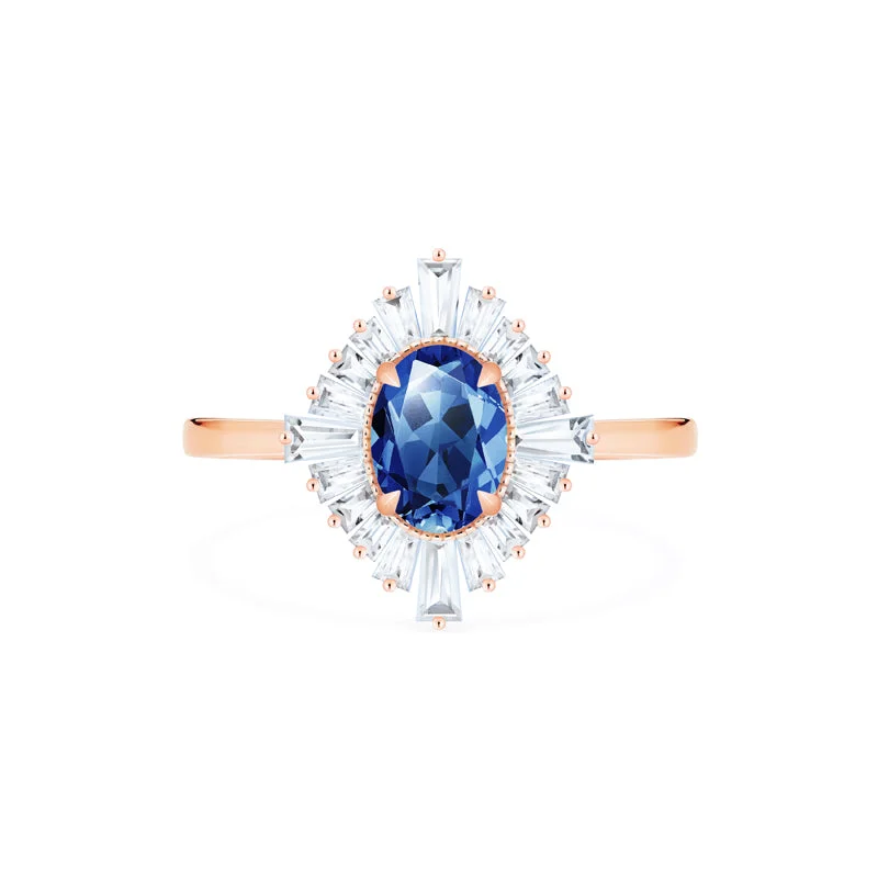 [Athena] Vintage Deco Oval Cut Goddess Ring in Lab Blue Sapphire