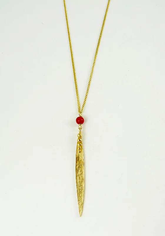 Medium Madeleine Leaf Necklace with Red Coral