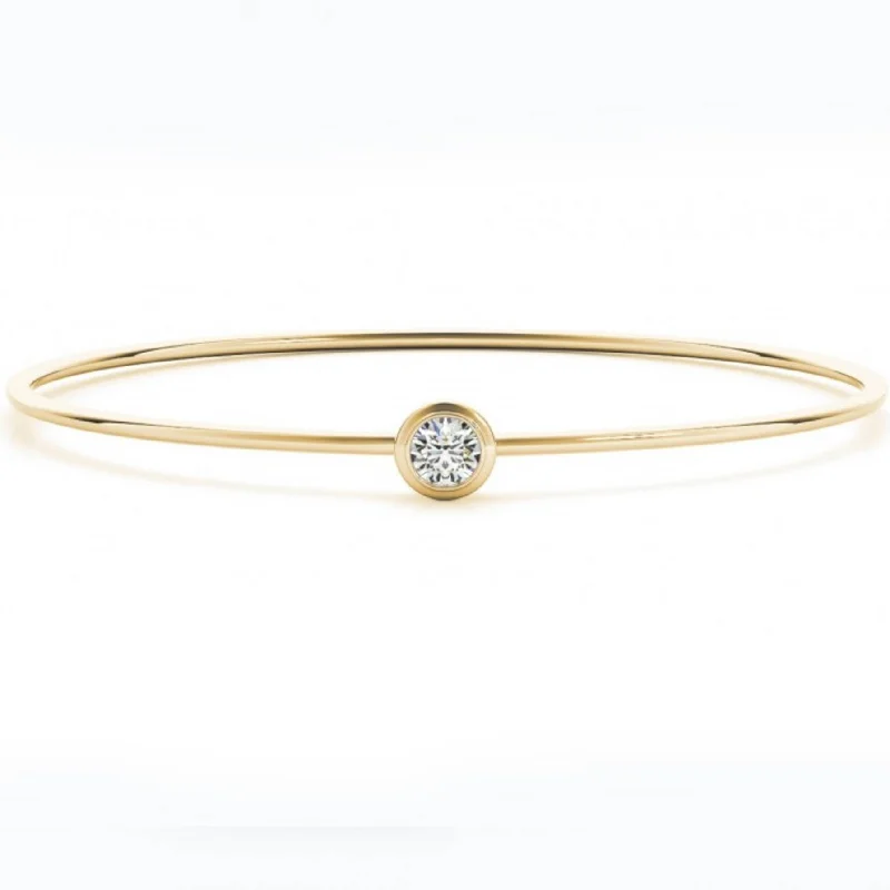 3/8ct Bezel Solitaire Round Brilliant Cut Bangle Bracelet 14k Yellow Gold