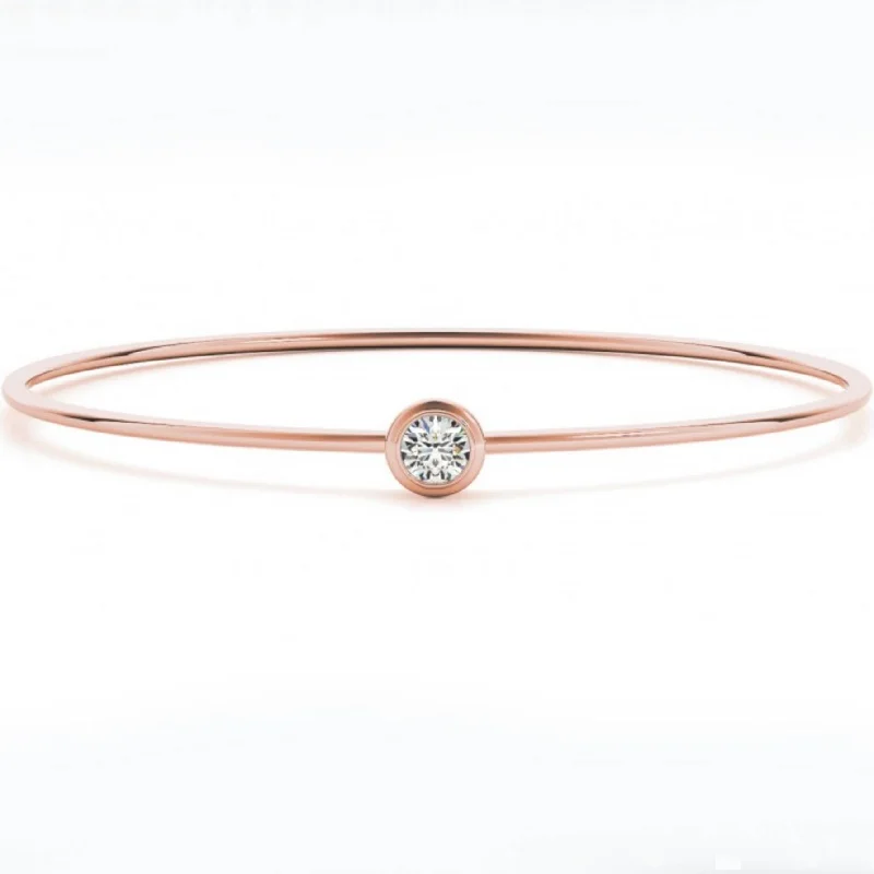 3/8ct Bezel Solitaire Round Brilliant Cut Bangle Bracelet 14k Rose Gold