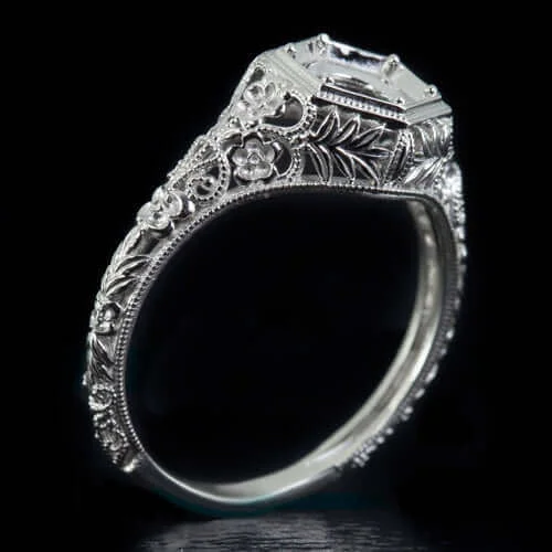 ART NOUVEAU ENGAGEMENT RING SETTING VINTAGE STYLE FLORAL SEMI-MOUNT WHITE GOLD