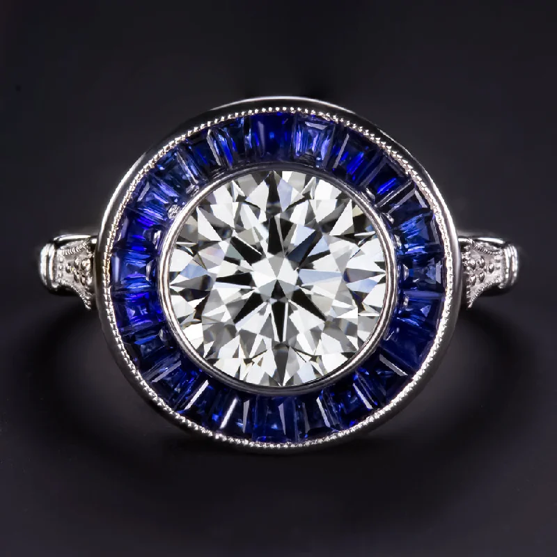 2.31ct LAB CREATED DIAMOND SAPPHIRE ENGAGEMENT RING VINTAGE STYLE TARGET HALO