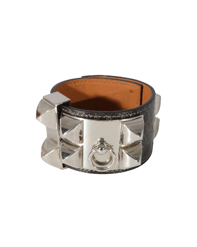 Hermès Collier De Chien Bracelet in Chocolate Alligator Palladium Plated Hardwar