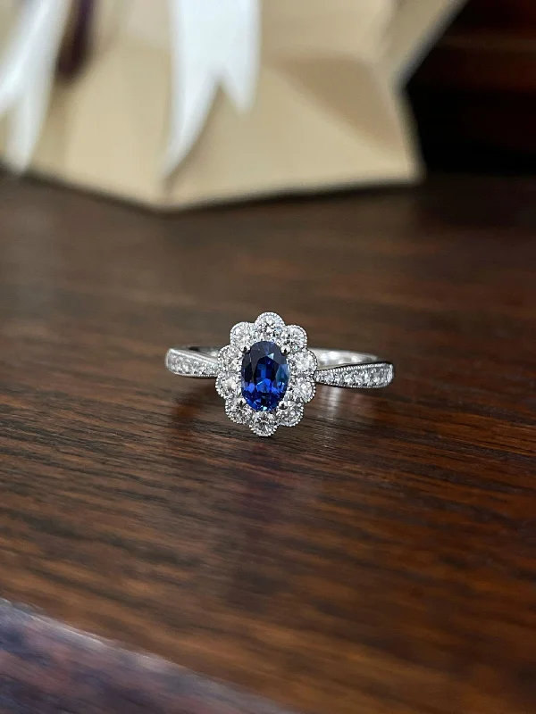 Blue Sapphire and Diamond Ring