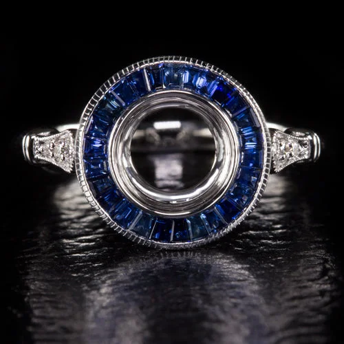 VINTAGE STYLE DIAMOND CALIBRE CUT SAPPHIRE HALO ENGAGEMENT RING SETTING TARGET