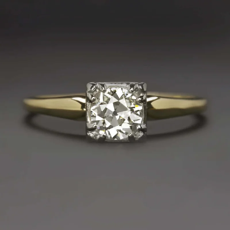 0.60ct G-H VS2 OLD EUROPEAN CUT DIAMOND ENGAGEMENT RING VINTAGE SOLITAIRE ESTATE