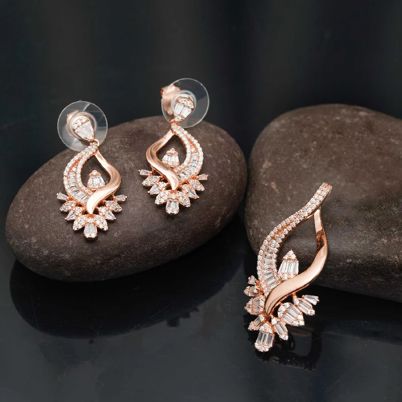 92.5 Silver Rose Gold Plated Dazzling Zircon Stone and Pendant and Earrings set