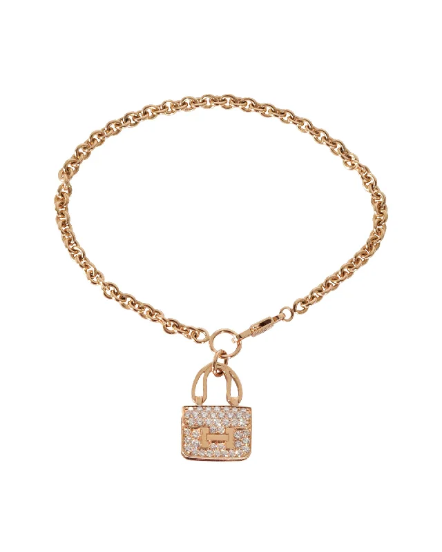 Hermès Amulettes Collection Constance Diamond Bracelet in 18k Rose Gold 0.44 CTW