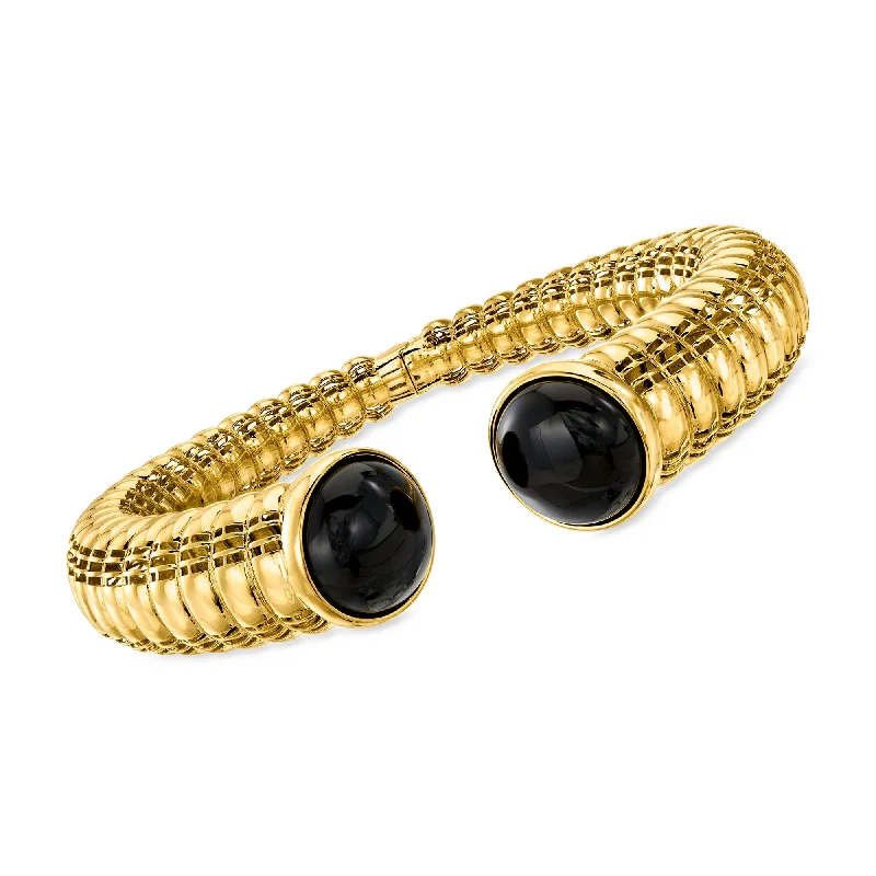 Ross-Simons Onyx Twisted Cuff Bracelet in 18kt Gold Over Sterling