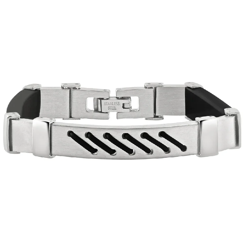 Men's Two Tone Steel 7" Brushed Black Strapped 8mm Bracelet