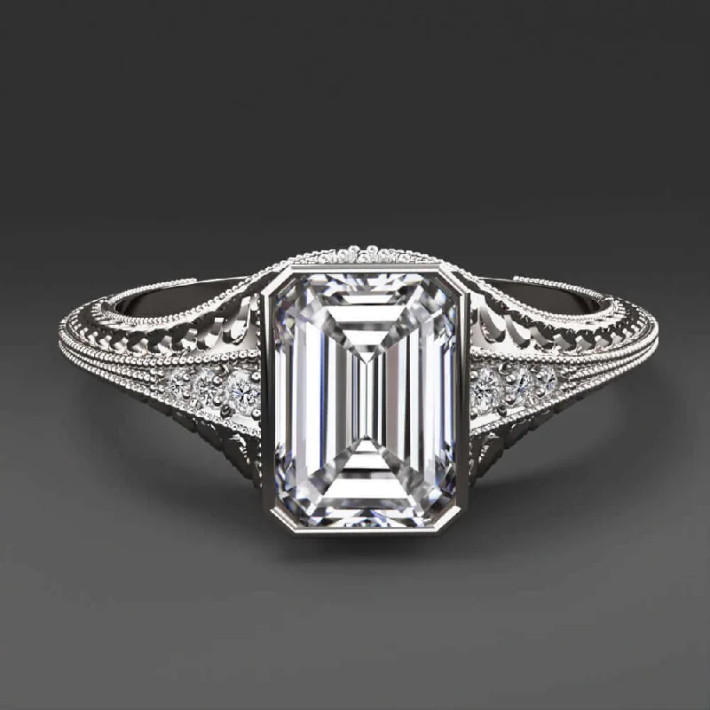 1.5ct LAB CREATED DIAMOND ENGAGEMENT RING CERTIFIED F VS2 VINTAGE EMERALD CUT