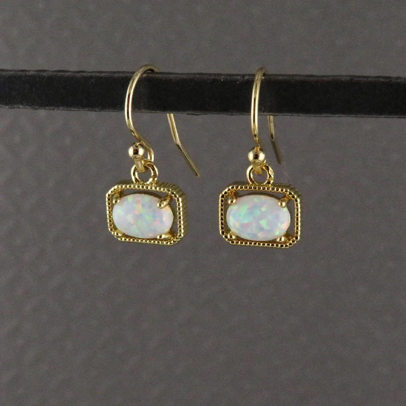 Deco Framed White Opal Earrings