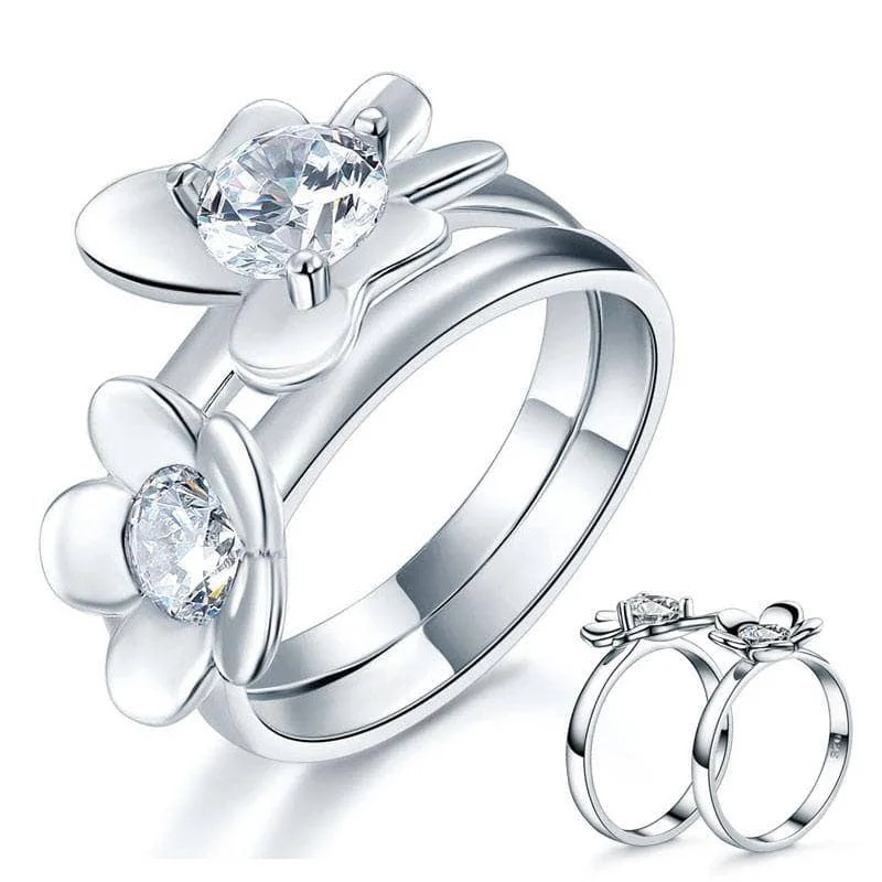 Created Diamond 2-Pcs Butterfly Flower Ring Set