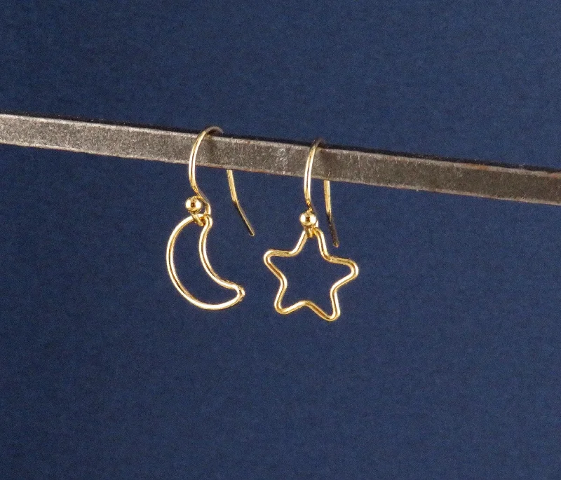 Fine Open Moon and Star Earrings